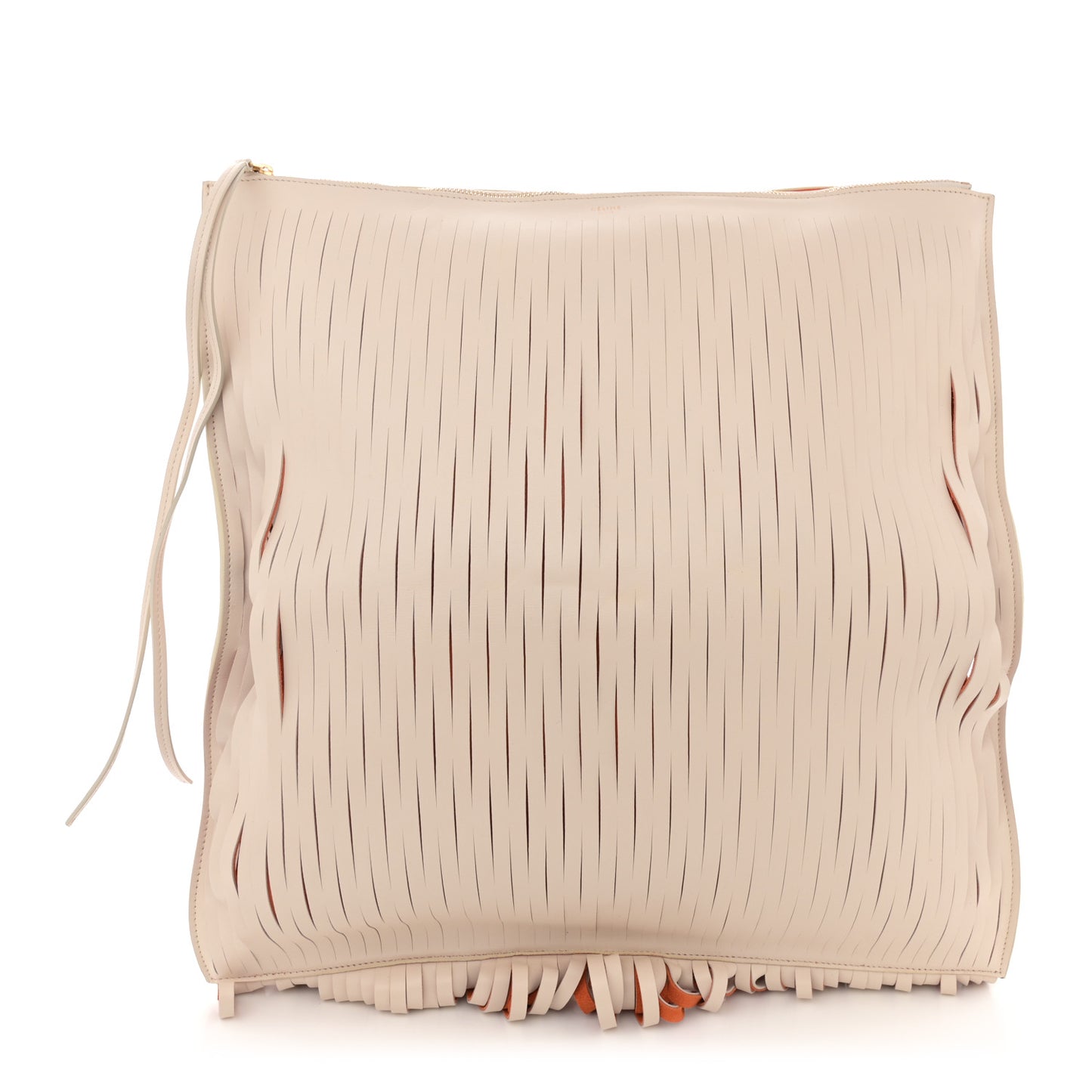 Calfskin Laser Cut Fringe Foldover Clutch White Orange
