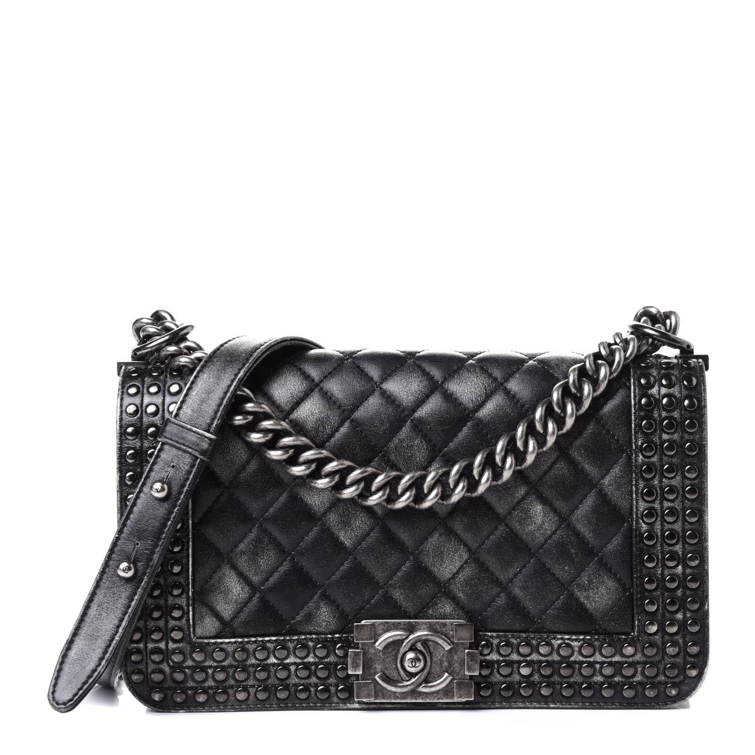 Chanel Faded Calfskin Quilted Medium Studded Boy Flap Black 1 of 5