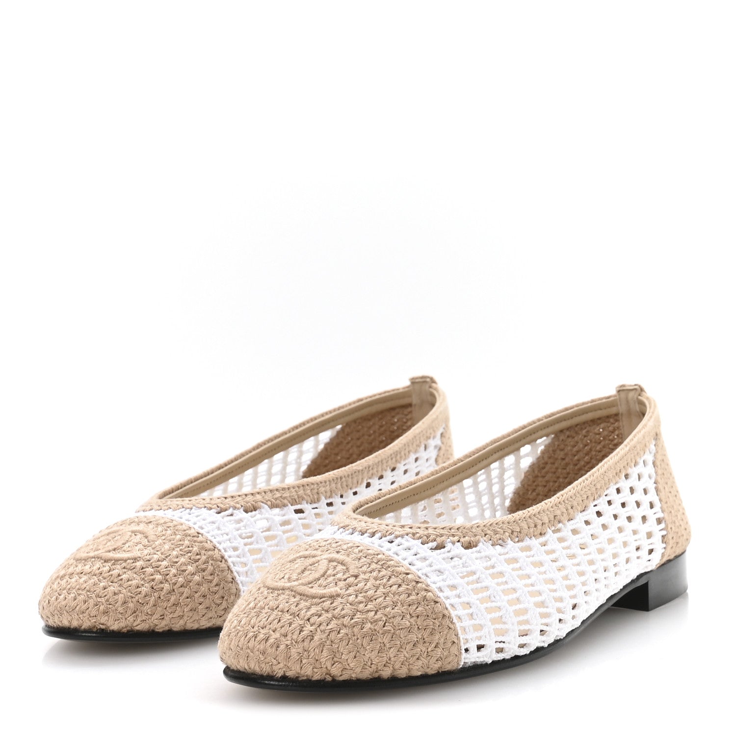 Chanel Raffia CC Cap Toe Ballerina Flats 37 White Beige 4 of 9