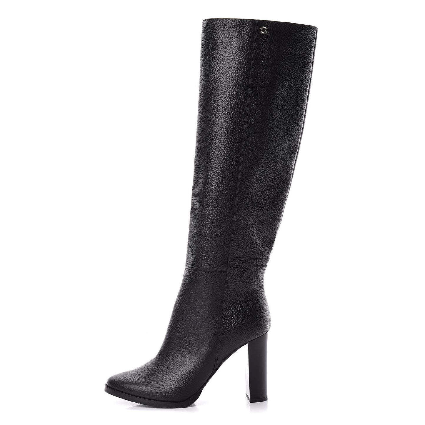 Grainy Calfskin Knee High Boots 38.5 Black