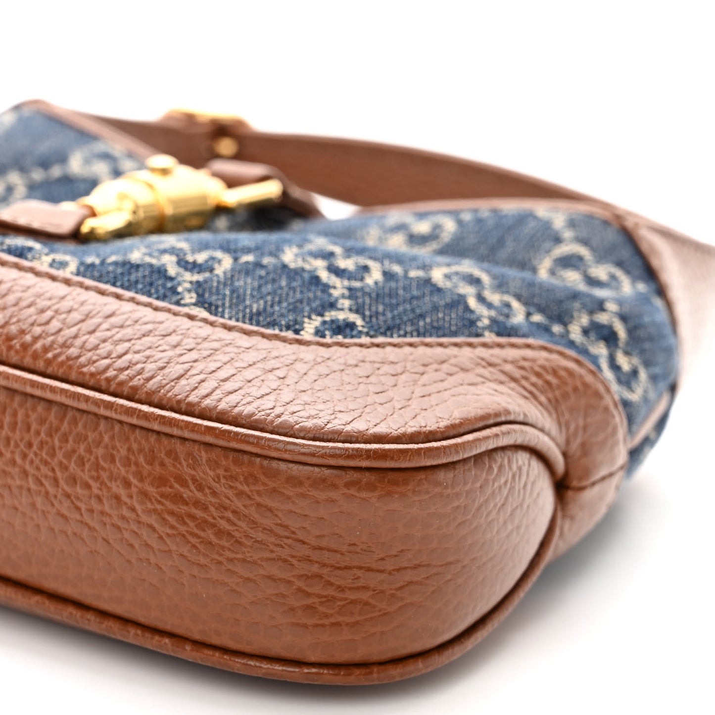 New Denim GG Monogram Calfskin Mini Jackie 1961 Hobo Blue Tea Cuir