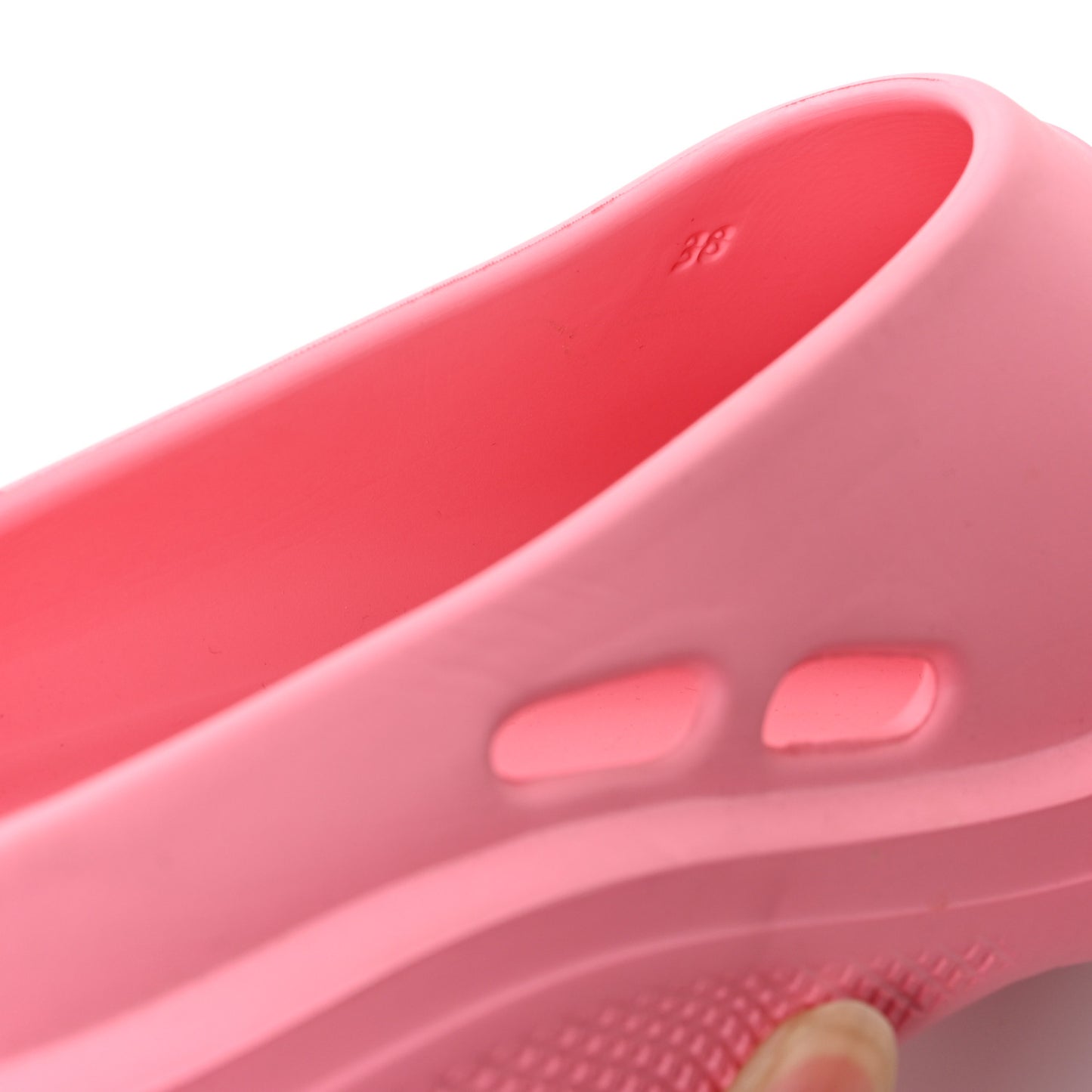 Soft Mellow Rubber Triangle Logo Embossed Womens 25mm Mules 38 Begonia