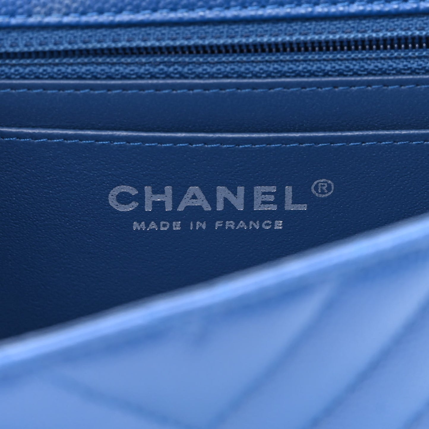 Caviar Chevron Quilted Mini Rectangular Flap Blue