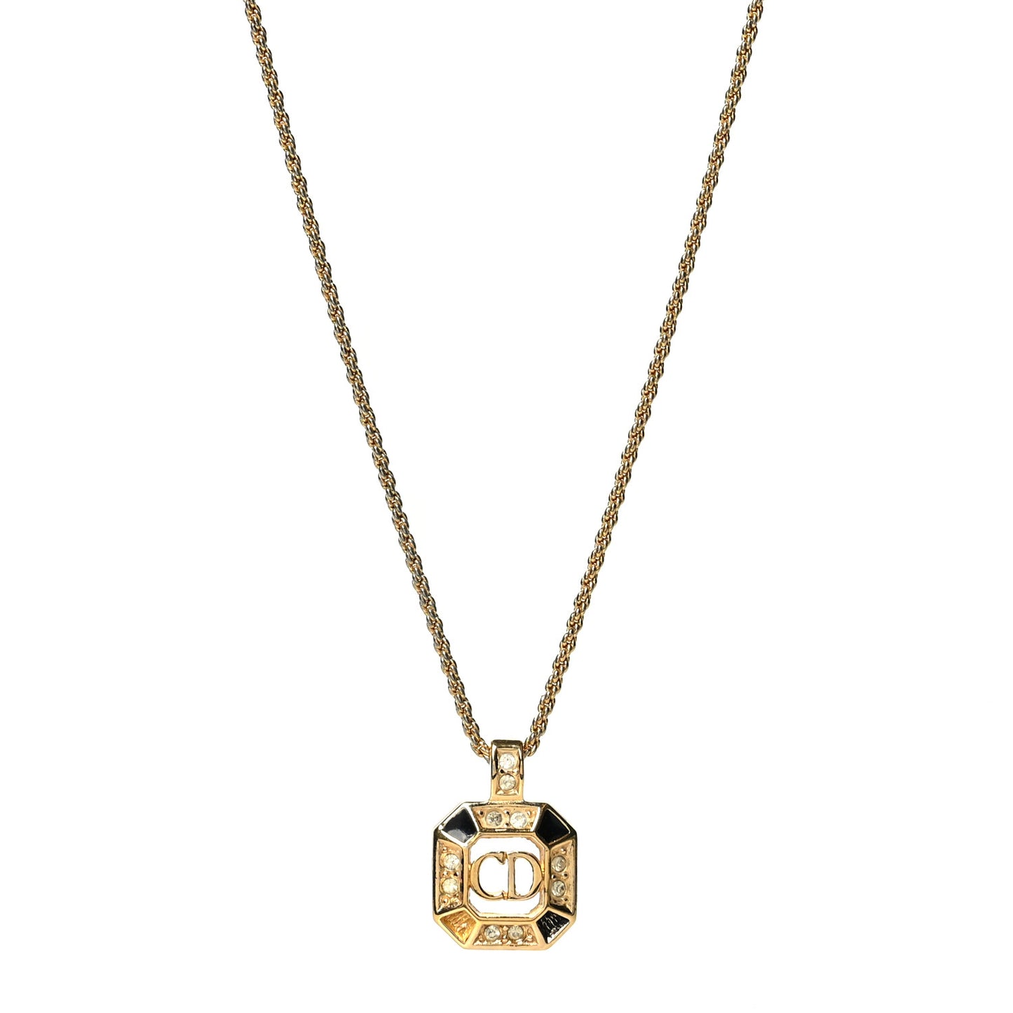 Metal Crystal CD Necklace Gold Black