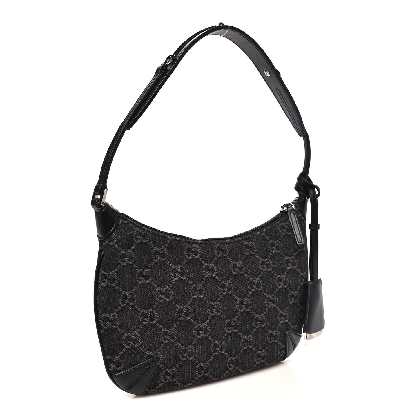 Jacquard Black Denim GG Monogram Horsebit Slim Small Shoulder Bag Black Grey