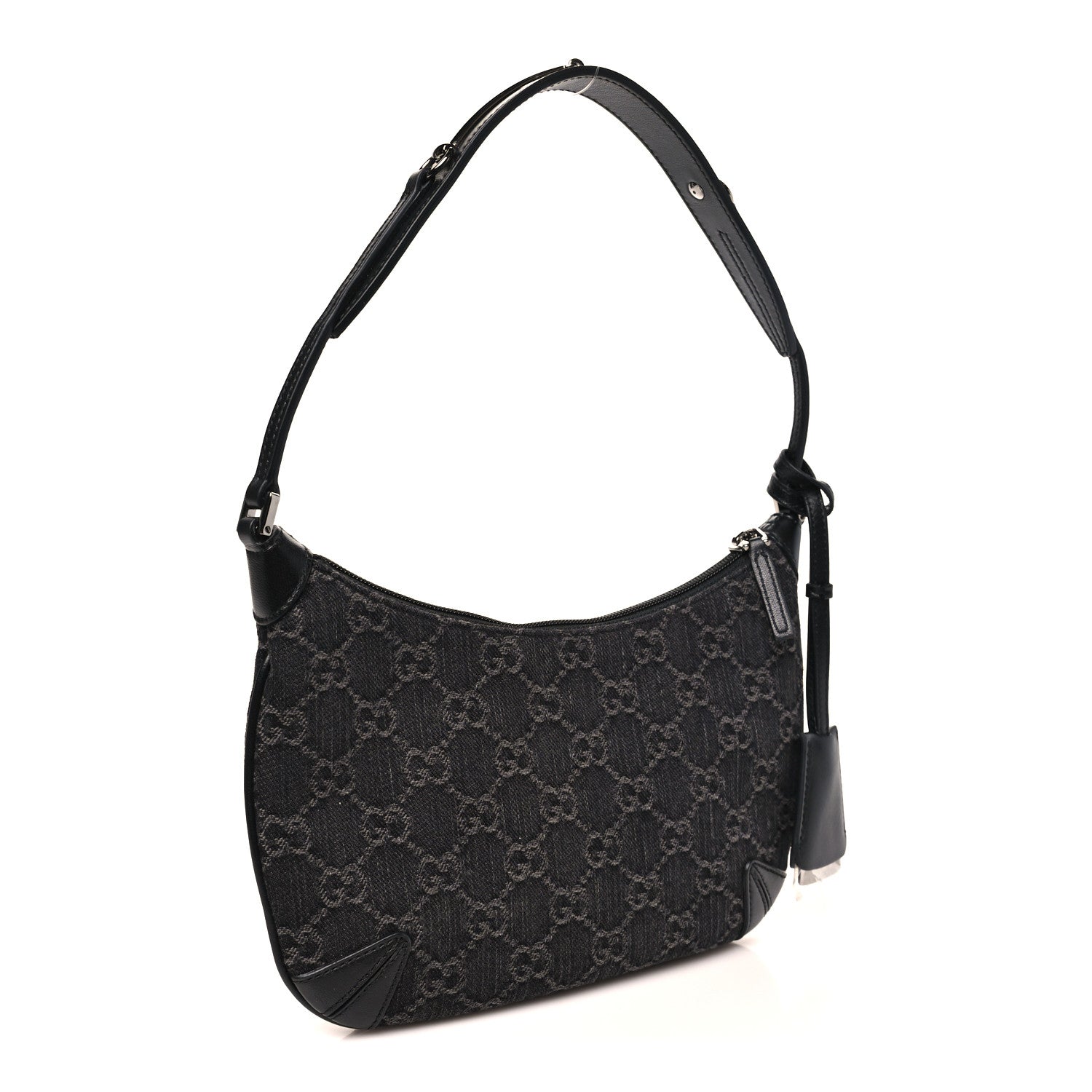 Gucci Jacquard Black Denim GG Monogram Horsebit Slim Small Shoulder Bag Black Grey 3 of 10
