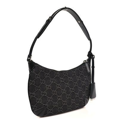 Gucci Jacquard Black Denim GG Monogram Horsebit Slim Small Shoulder Bag Black Grey 3 of 10