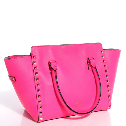 Valentino Garavani Vitello Small Rockstud Double Handle Tote Fuxia Fluo 3 of 7