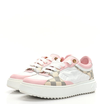 Louis Vuitton Monogram Embossed Calfskin Damier Azur Time Out Sneakers 38.5 Rose Clair Pink 3 of 7