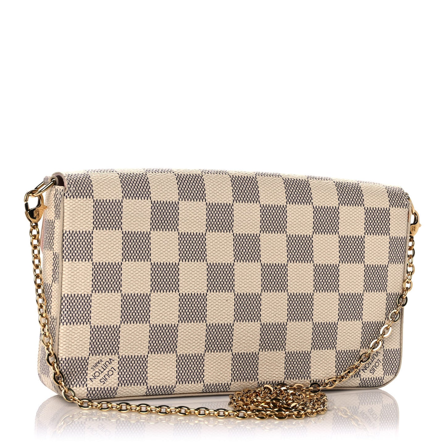 Damier Azur Pochette Felicie Chain Wallet Rose Ballerine