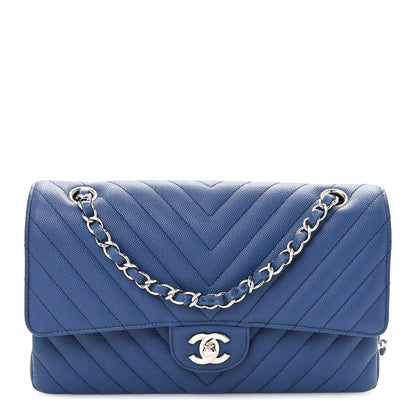 Chanel Caviar Chevron Quilted Medium Double Flap Blue 1 of 10
