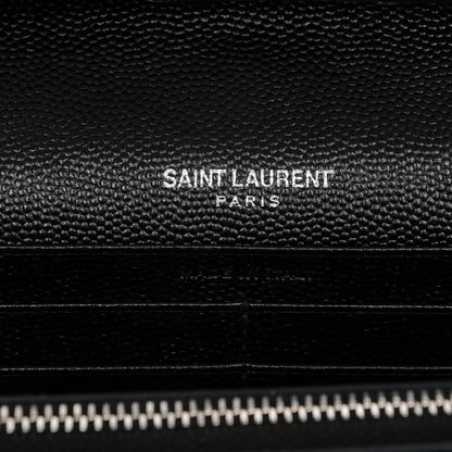 Saint Laurent Grain De Poudre Matelasse Chevron Medium Monogram Chain Wallet Black 6 of 6