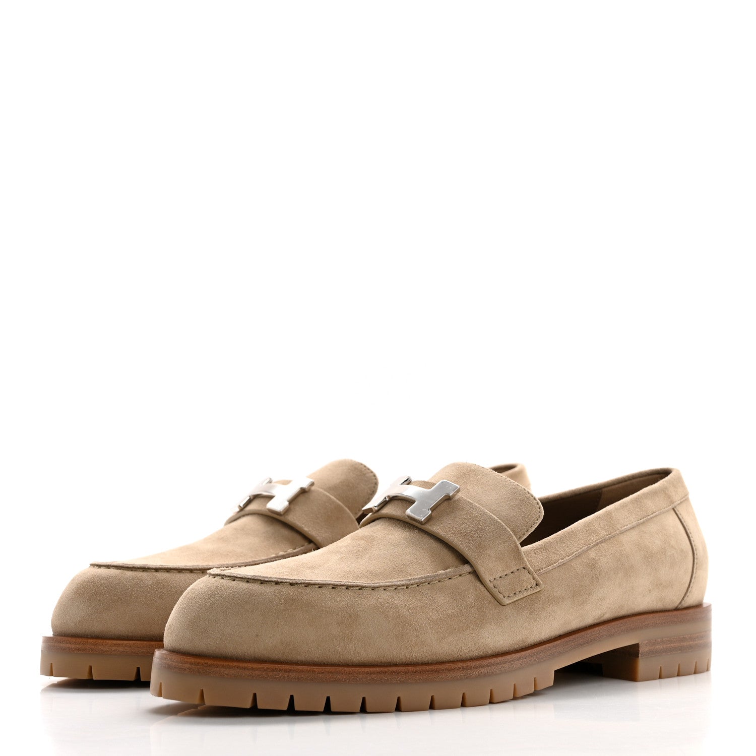 Hermes Suede Goatskin Womens Faubourg Loafers 41 Beige Argile 3 of 8