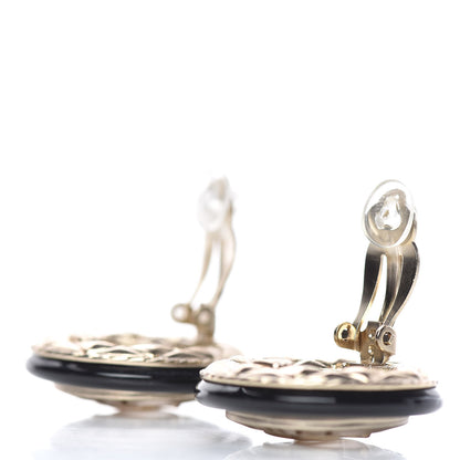 Chanel Enamel CC Clip On Earrings Black Gold 3 of 5