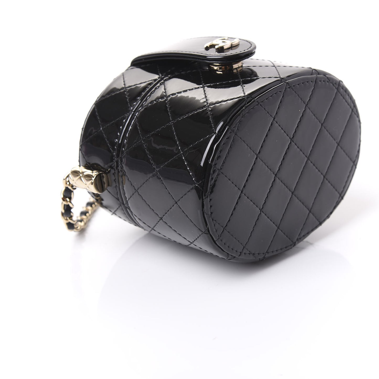 Patent Quilted Round Small Vanity With Chain Black