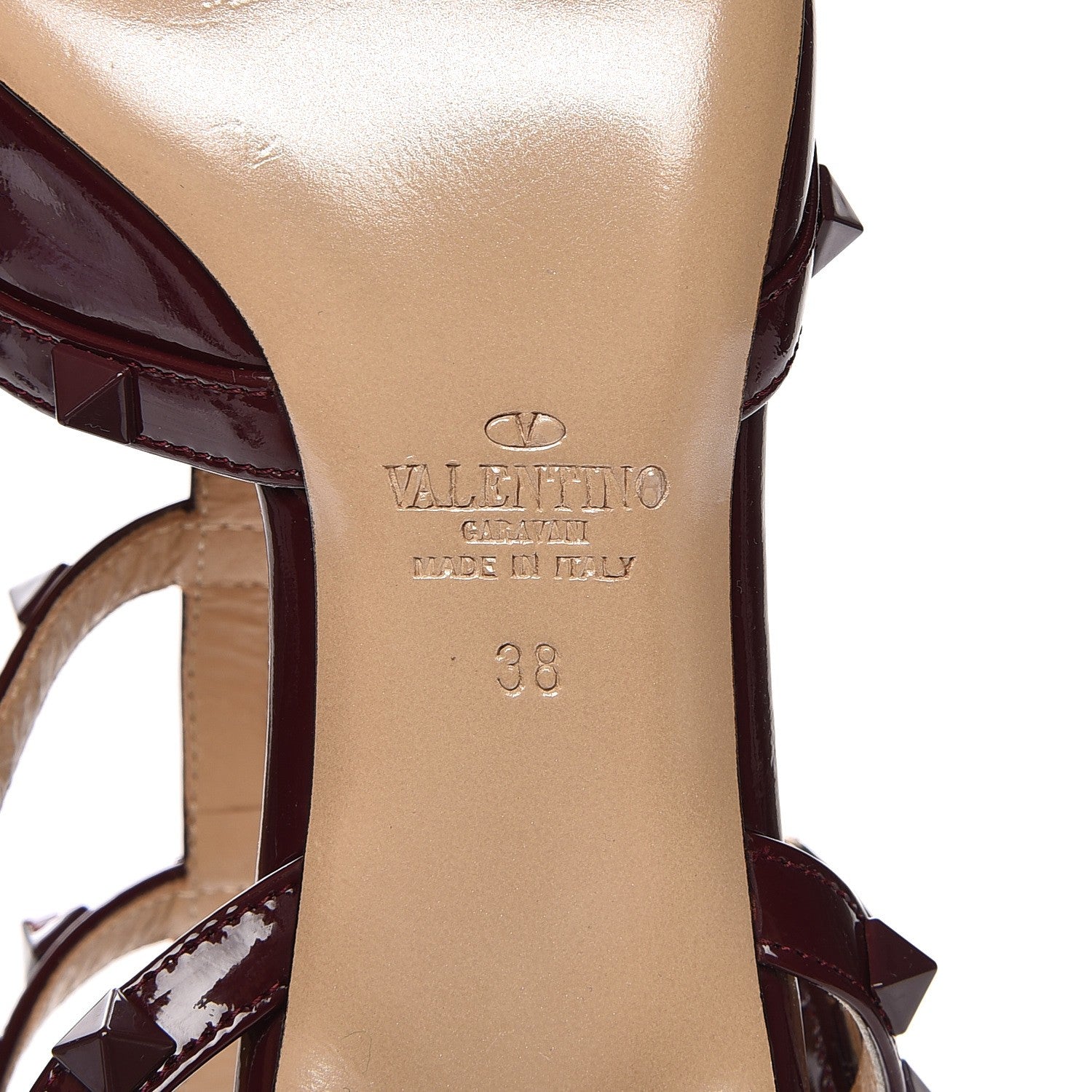 Valentino Garavani Patent Rockstud Ankle Strap Low Heel Pumps 38 Rubin 6 of 8