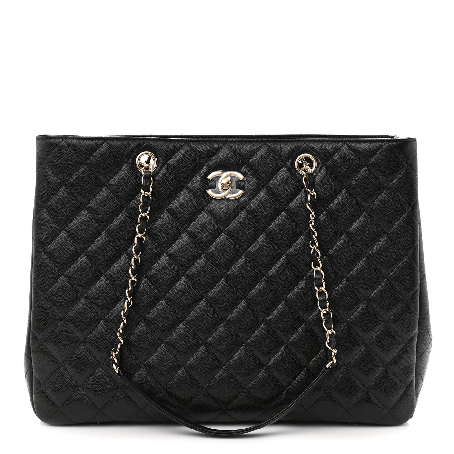 Caviar Quilted Large Shopping Tote Black