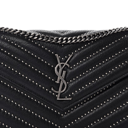 Saint Laurent Sheepskin Matelasse Chevron Studded Monogram Chain Wallet Black 10 of 10