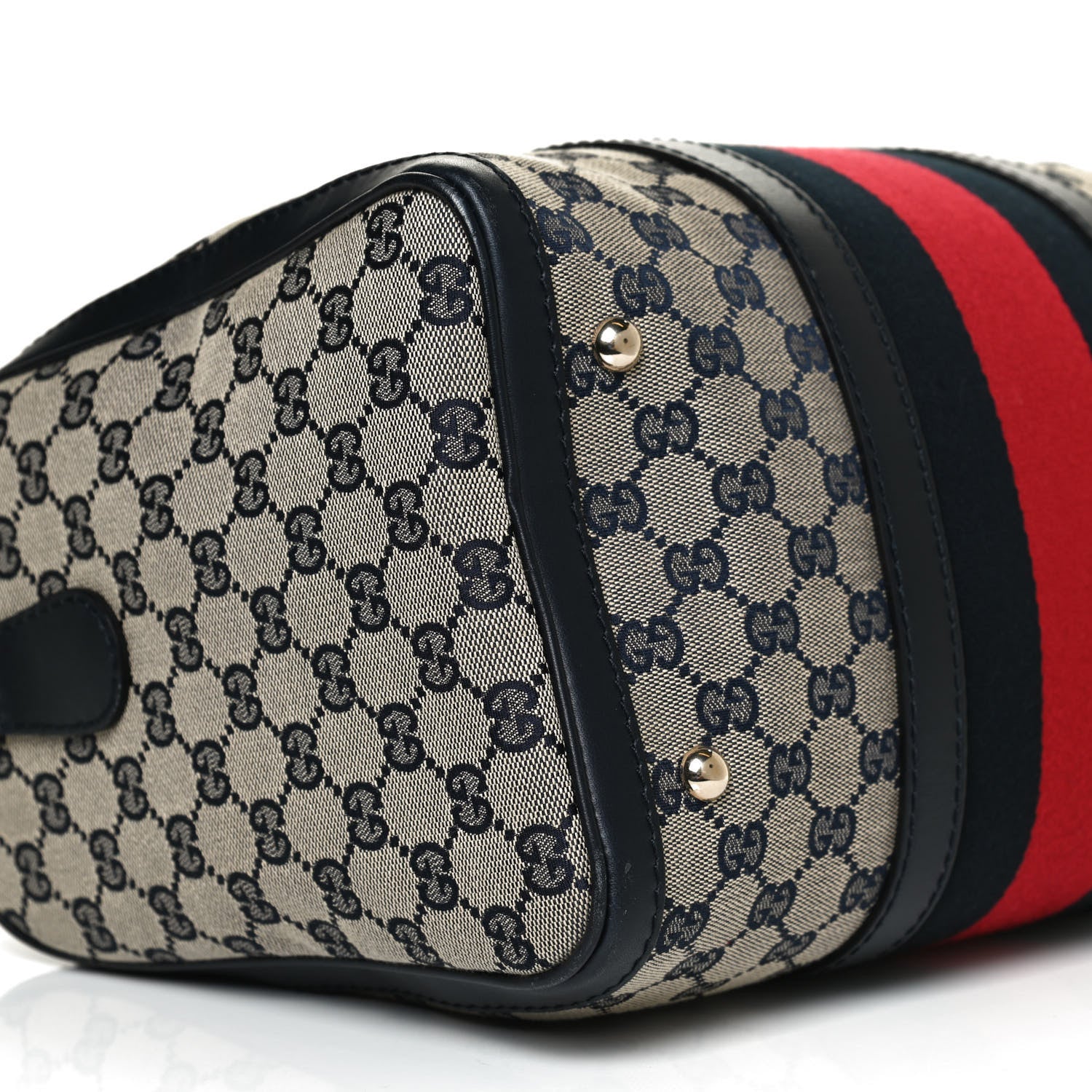 Gucci Monogram Selleria Calfskin Vintage Web Medium Boston Beige Blue 11 of 12