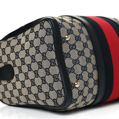 Gucci Monogram Selleria Calfskin Vintage Web Medium Boston Beige Blue 11 of 12