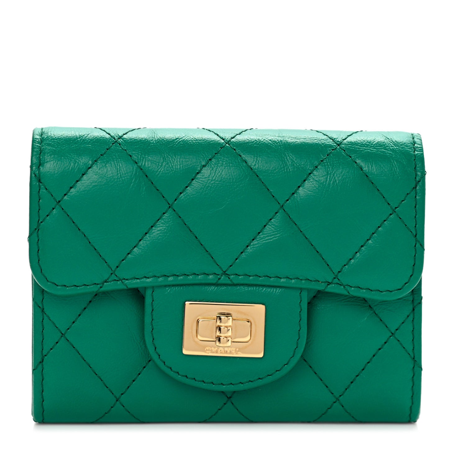 Aged Calfskin Quilted Reissue Card Holder Wallet Green