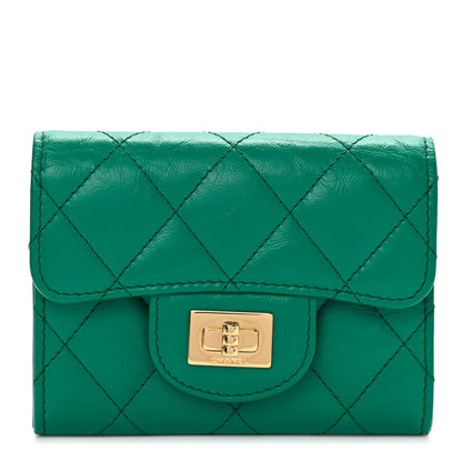 Chanel Aged Calfskin Quilted Reissue Card Holder Wallet Green 1 of 8