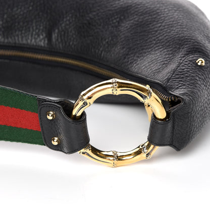 Gucci Pebbled Calfskin Web Bamboo Ring Hobo Black 10 of 12