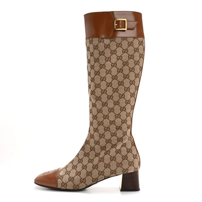 Gucci Monogram Cordovan Lux GG Knee High Boots 40.5 Beige Cuir 1 of 11