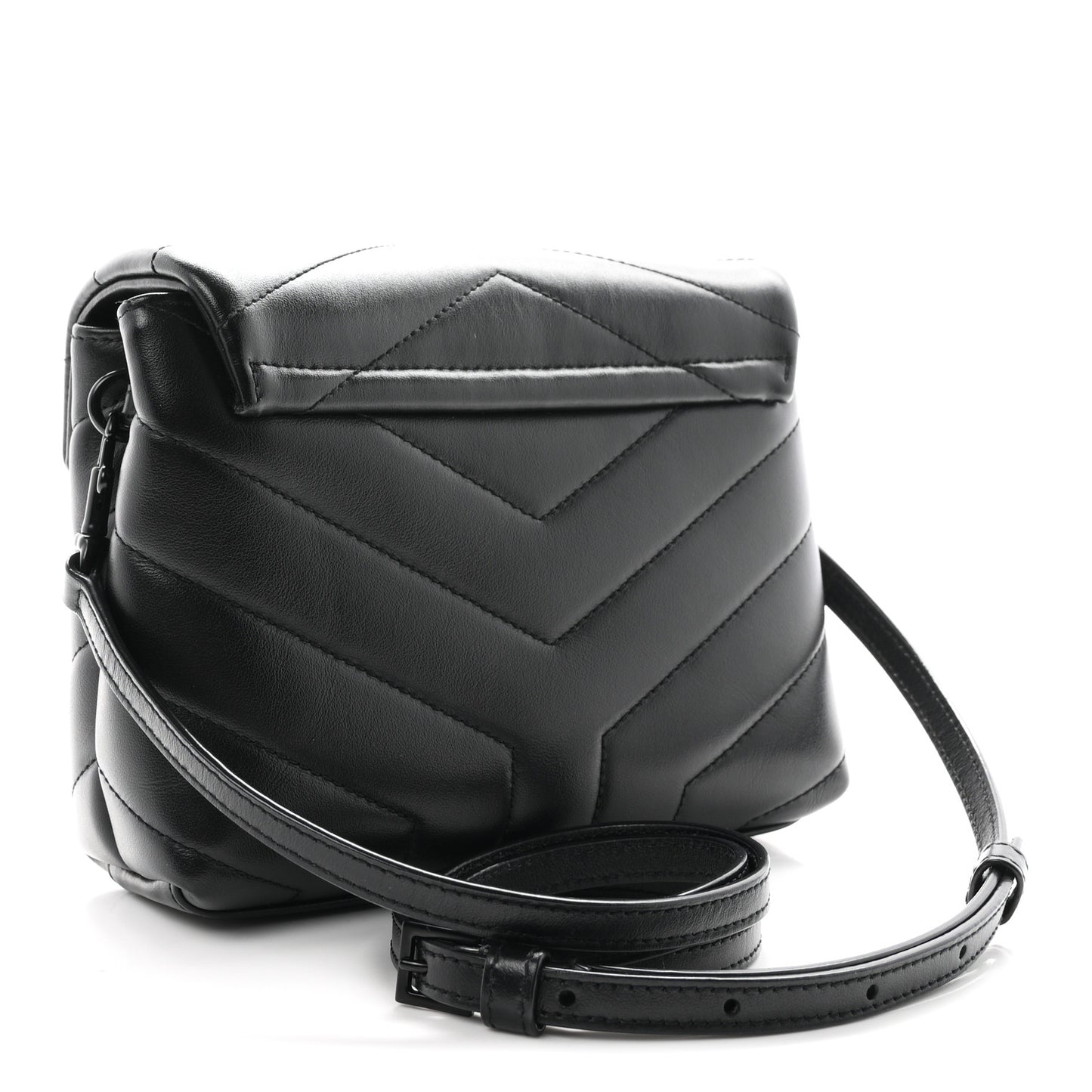 Calfskin Y Quilted Monogram Monochrome Toy Loulou Crossbody Bag Black