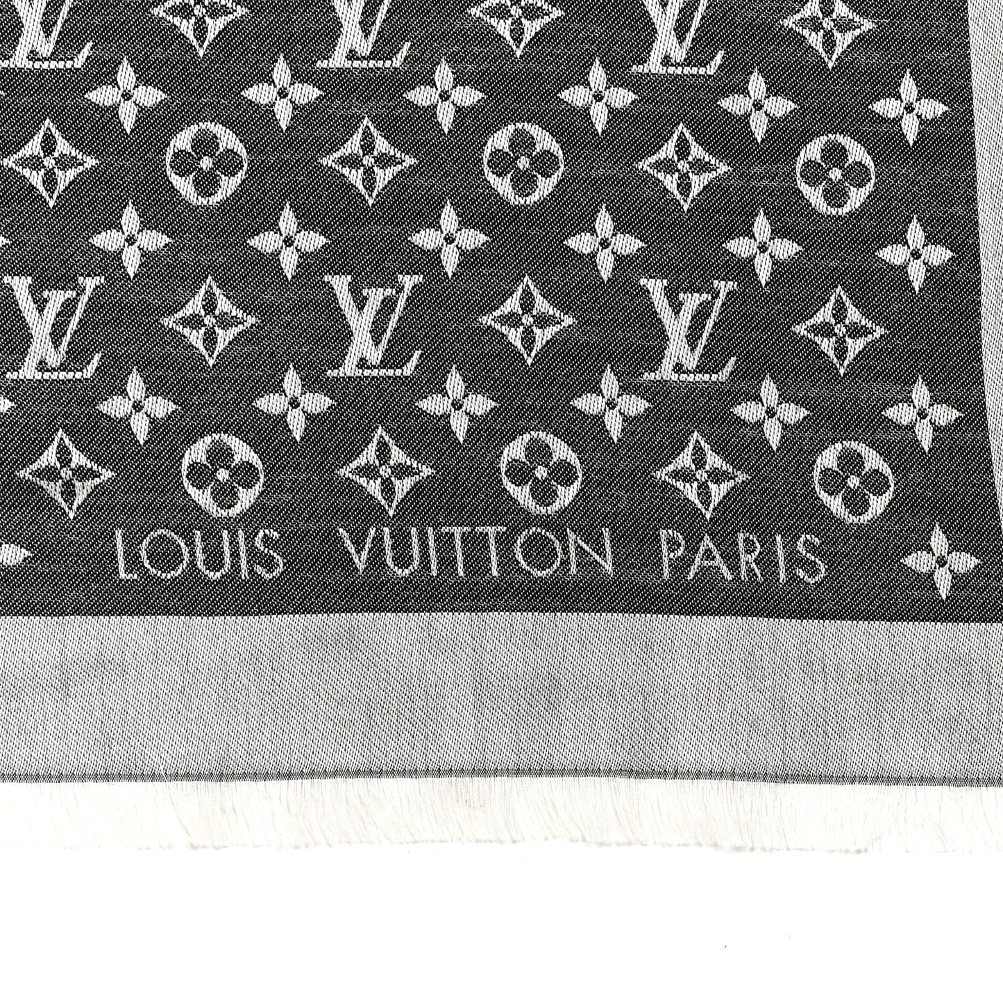Silk Wool Monogram Denim Shawl Black
