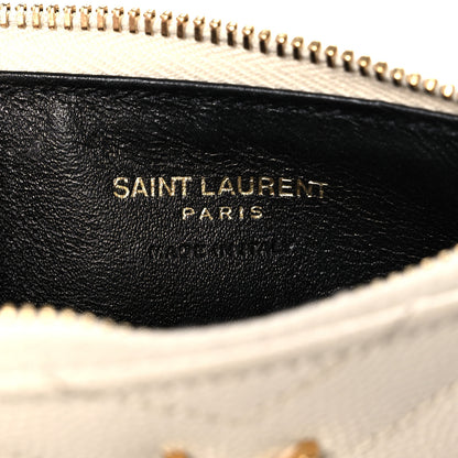 Saint Laurent Grain De Poudre Matelasse Chevron Monogram Fragments Zippered Card Case Crema Soft 6 of 12
