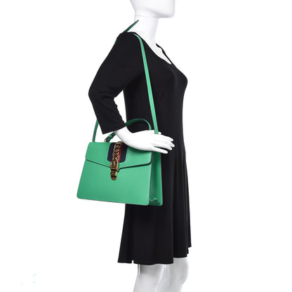 Gucci Vitello Fontanella Web Medium Sylvie Top Handle Bag Synthetic Green Garden 2 of 8