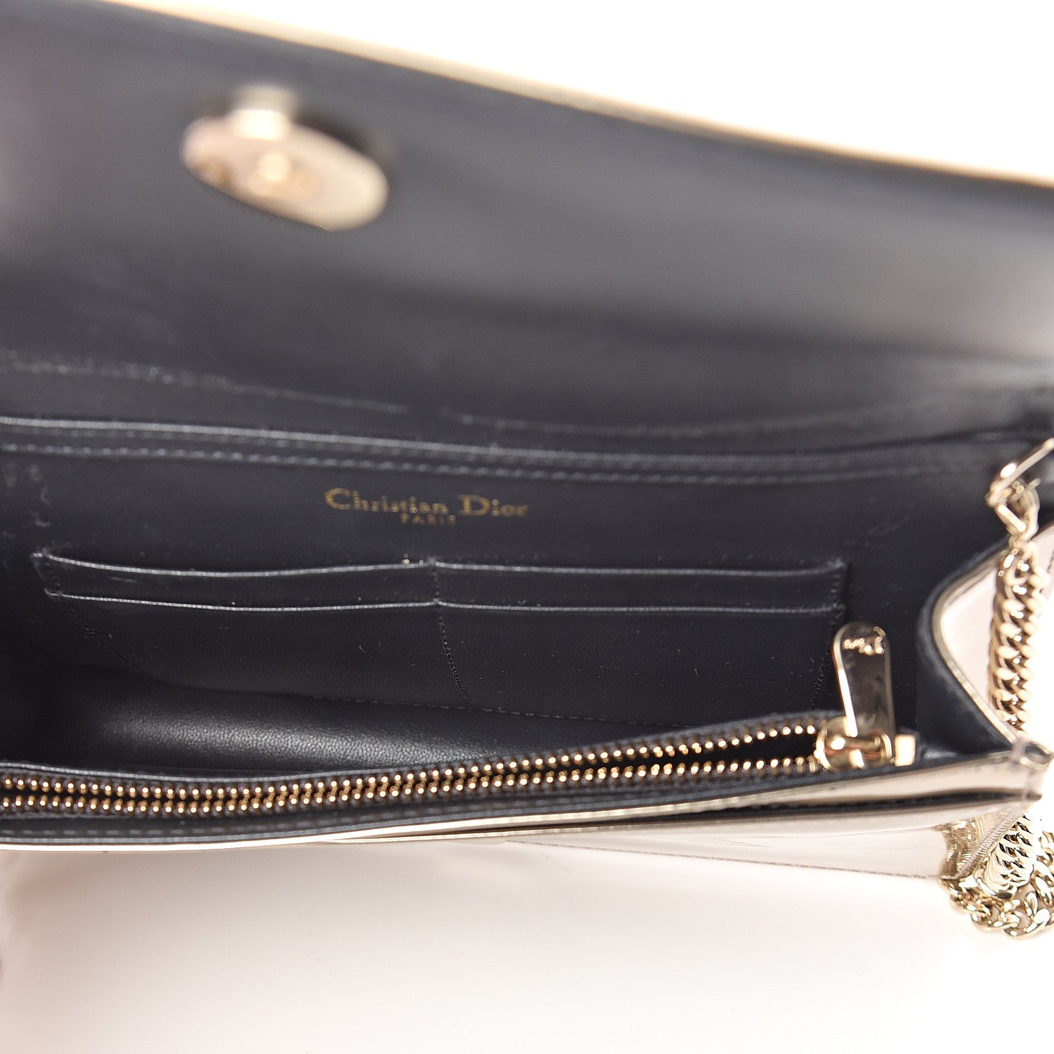 Christian Dior Metallic Patent Micro-Cannage Diorama Wallet on Chain Pouch Gold 4 of 9