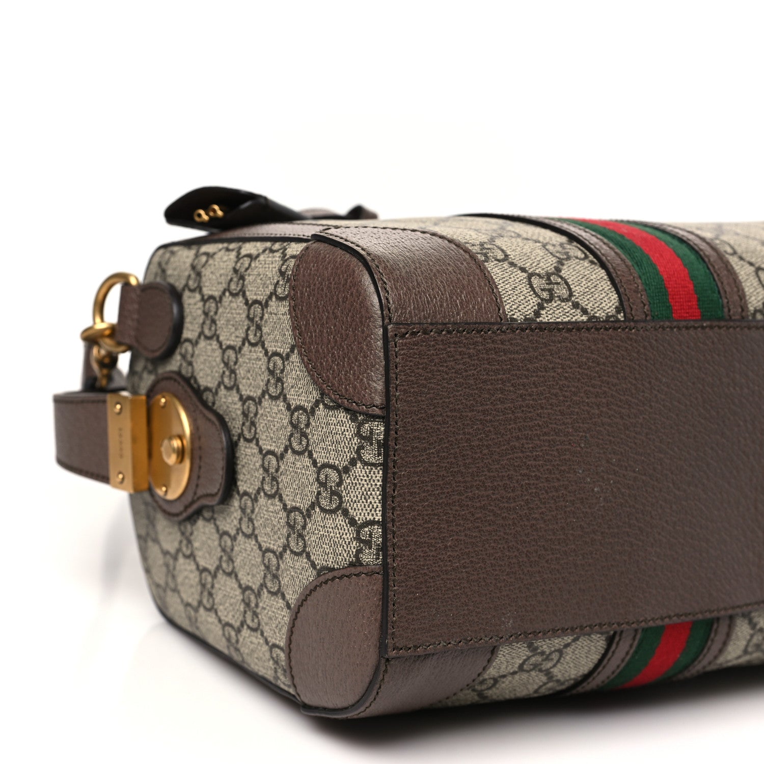 Gucci GG Supreme Monogram Textured Dollar Calfskin Web Small Duffle Bag Beige Ebony 9 of 10