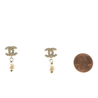 Chanel Crystal Pearl CC Drop Earrings Gold 2 of 5
