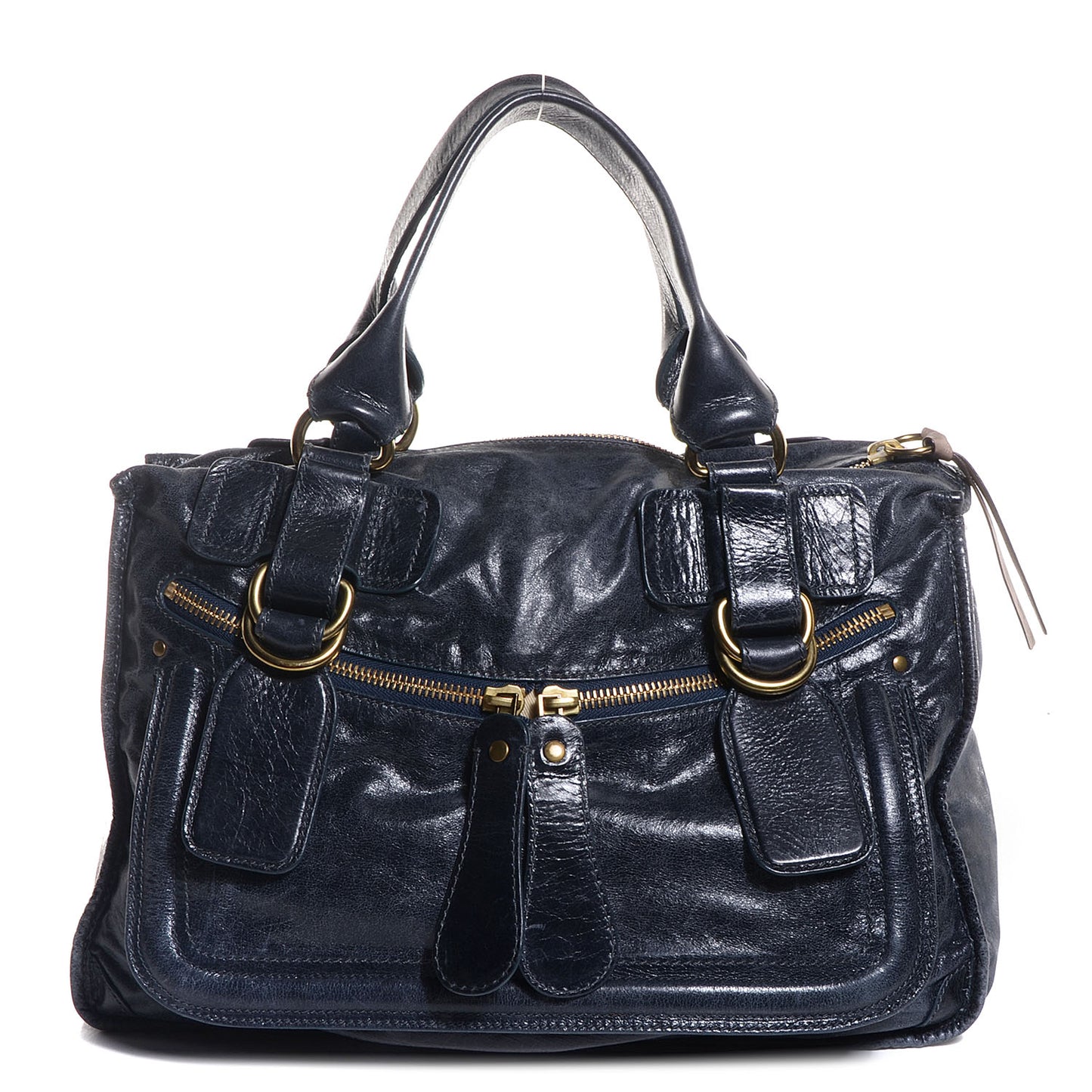 Leather Large Bay Tote Metallic Navy
