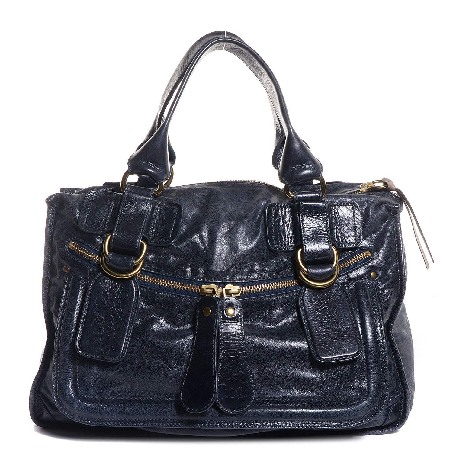 Chloe Leather Large Bay Tote Metallic Navy 1 of 9