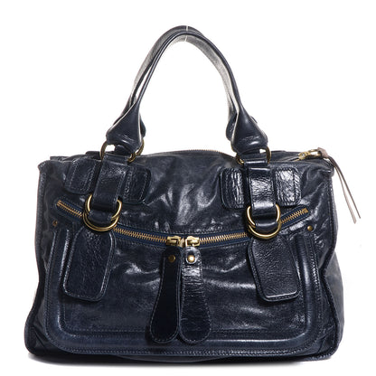 Chloe Leather Large Bay Tote Metallic Navy 1 of 9