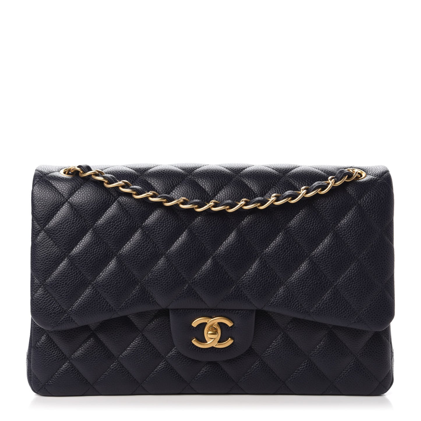 Caviar Quilted Jumbo Double Flap Navy Blue