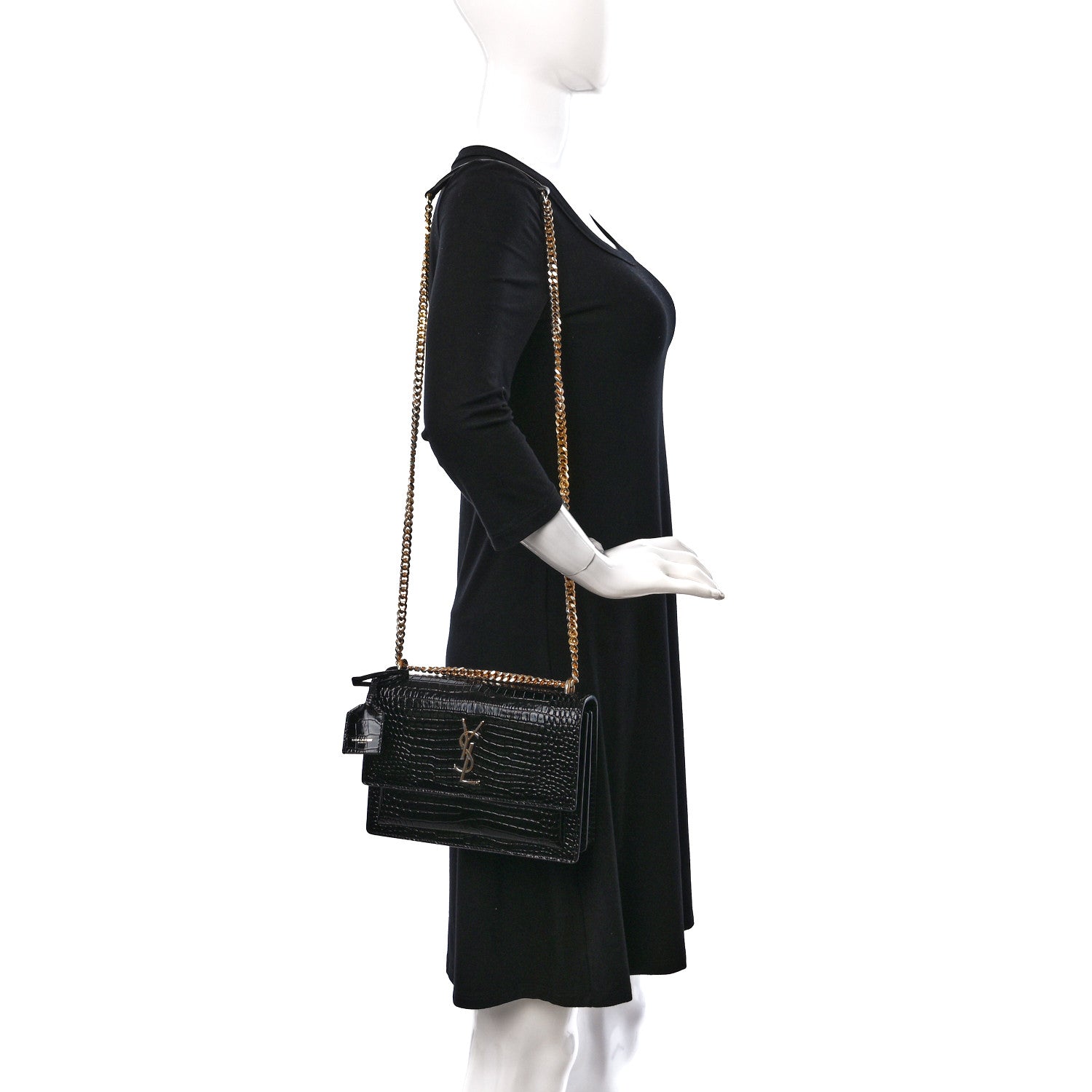 Saint Laurent Calfskin Crocodile Embossed Medium Monogram Sunset Black 2 of 14