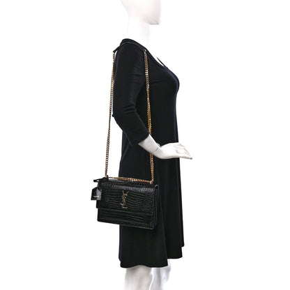 Saint Laurent Calfskin Crocodile Embossed Medium Monogram Sunset Black 2 of 14