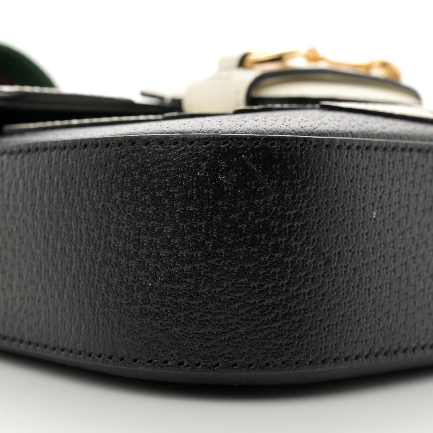 Gucci X ADIDAS Textured Dollar Calfskin Web Trefoil Mini Horsebit 1955 Shoulder Bag Black Off White 9 of 12