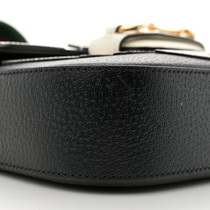 Gucci X ADIDAS Textured Dollar Calfskin Web Trefoil Mini Horsebit 1955 Shoulder Bag Black Off White 9 of 12