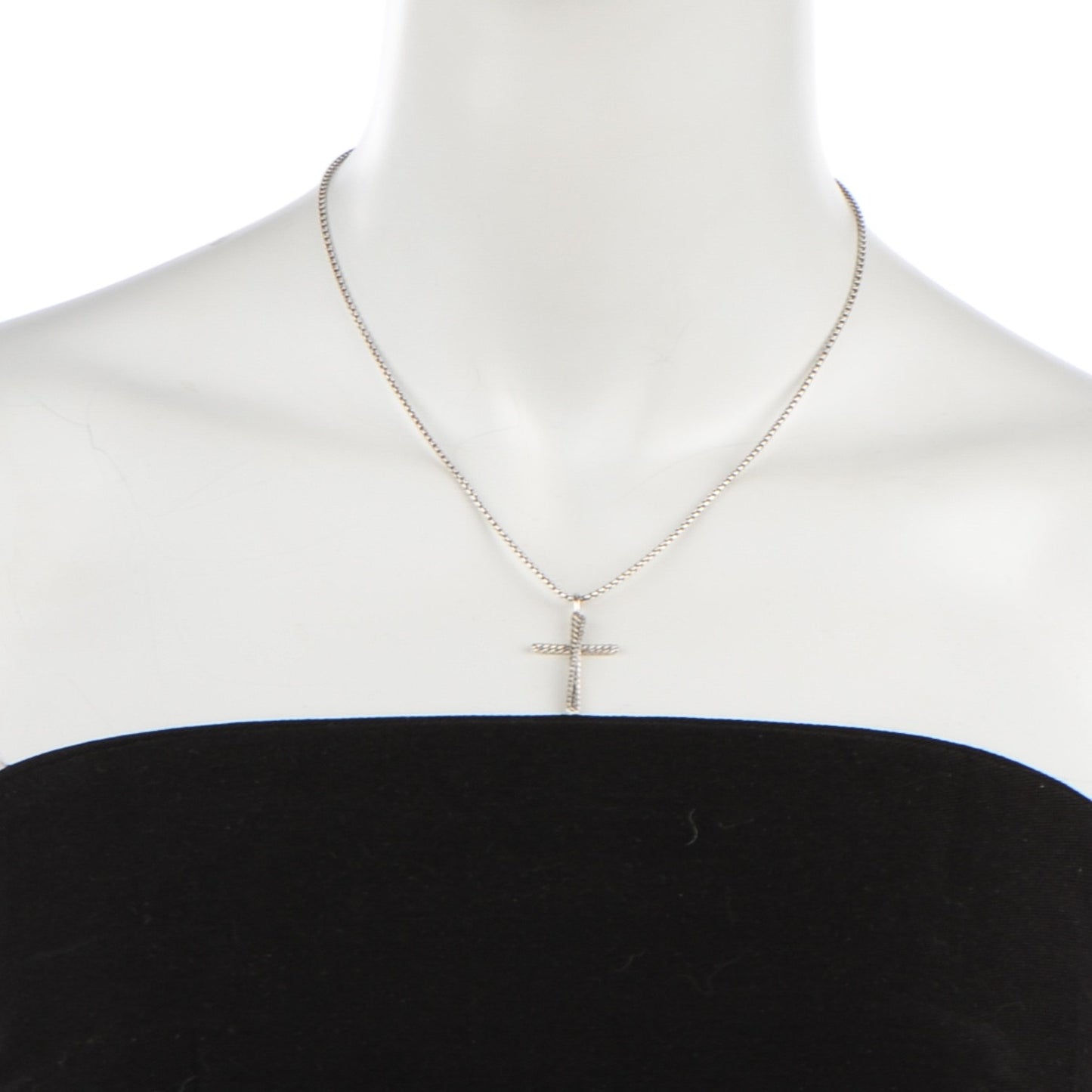 Sterling Silver Diamond Pave 29mm Crossover Cross Necklace
