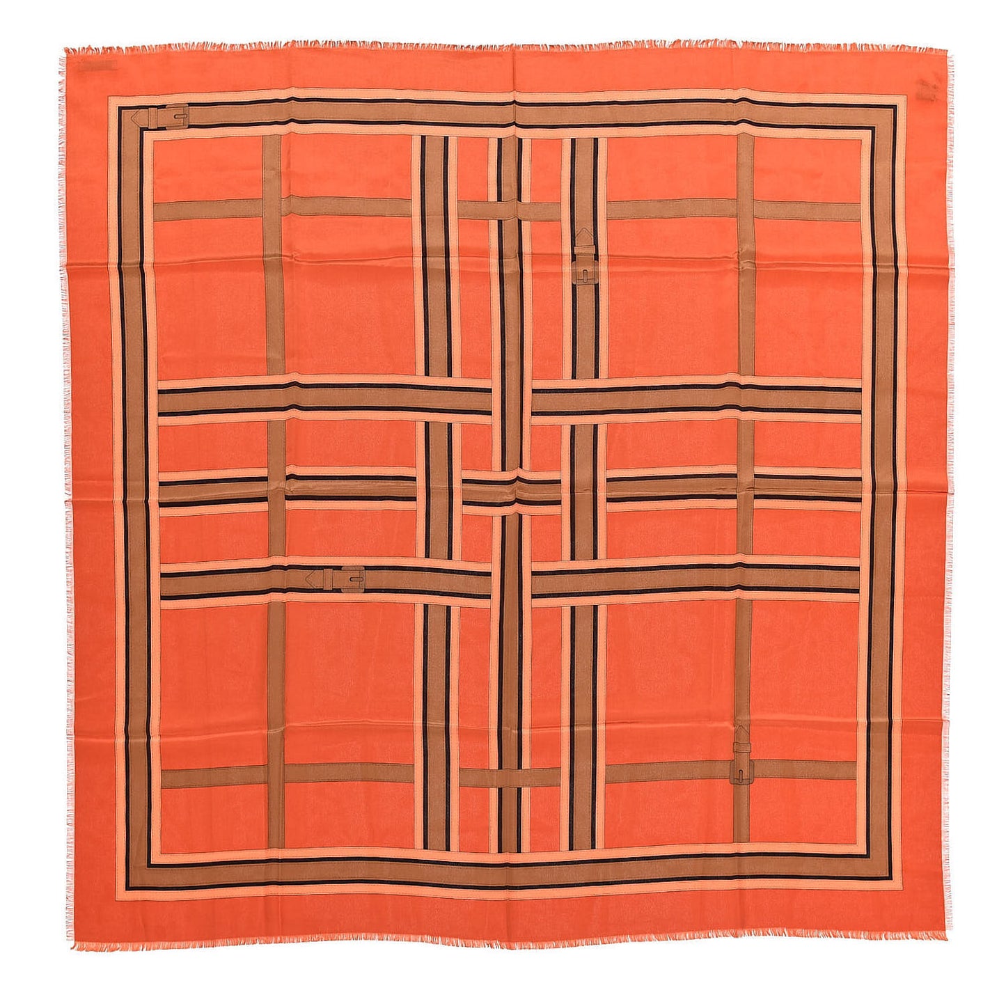 Silk Buckle Print Square Scarf Orange