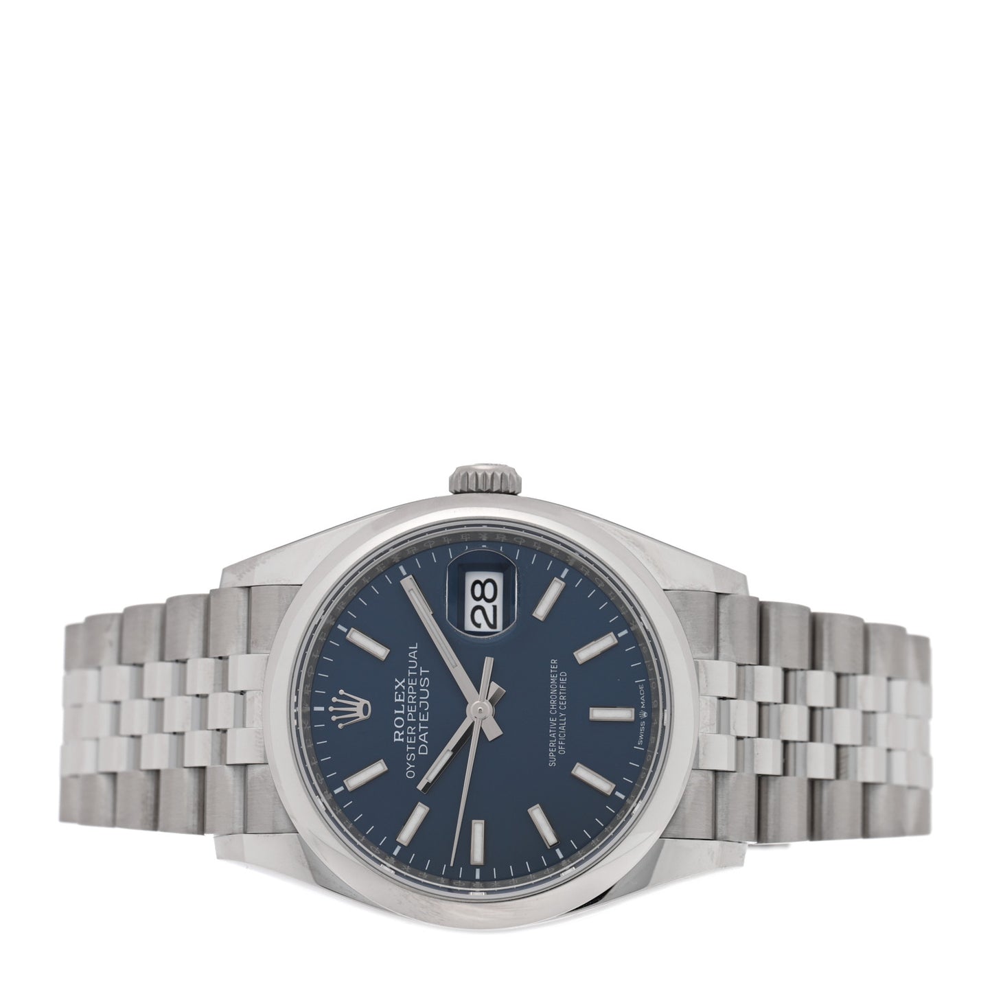 Stainless Steel 36mm Oyster Perpetual Datejust Watch Bright Blue 126200