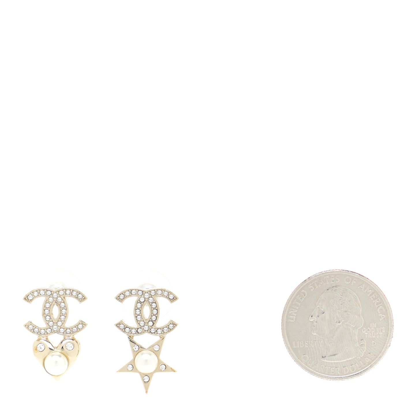 Crystal Pearl Charming Winter CC Star Heart Earrings Gold
