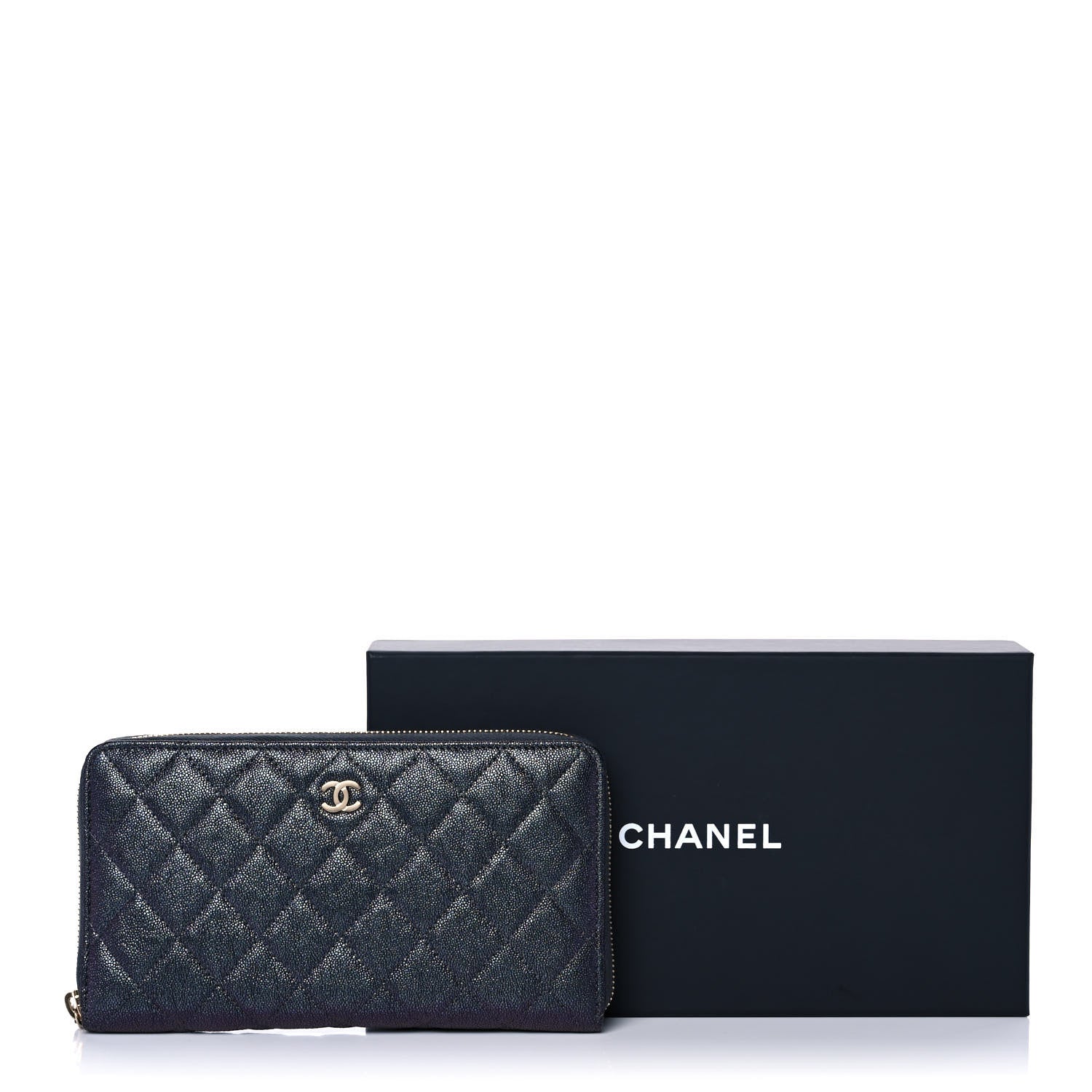 Chanel Iridescent Caviar Quilted Long Zip Around Wallet Black 14 of 14