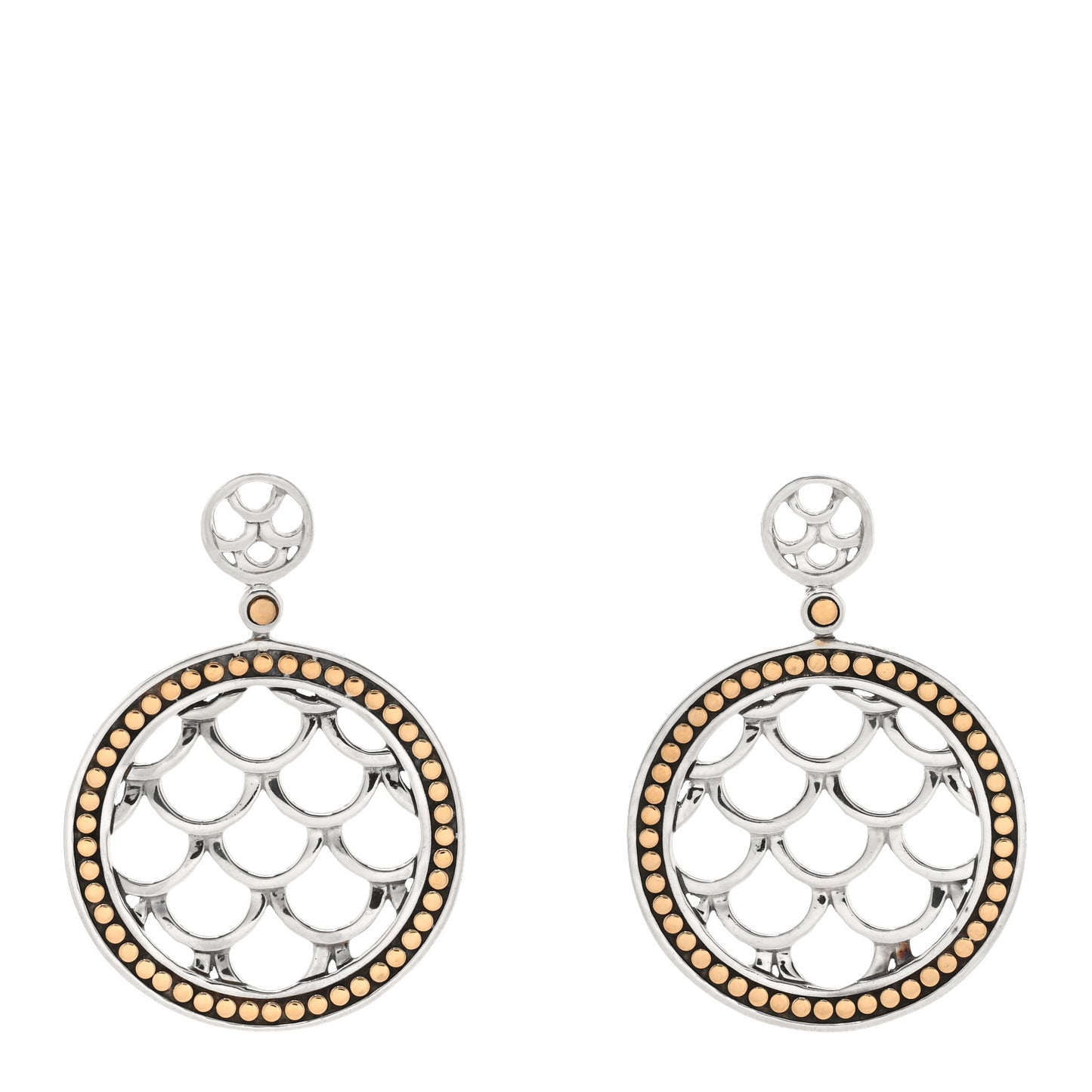Sterling Silver 18K Yellow Gold Legends Naga Round Drop Earrings