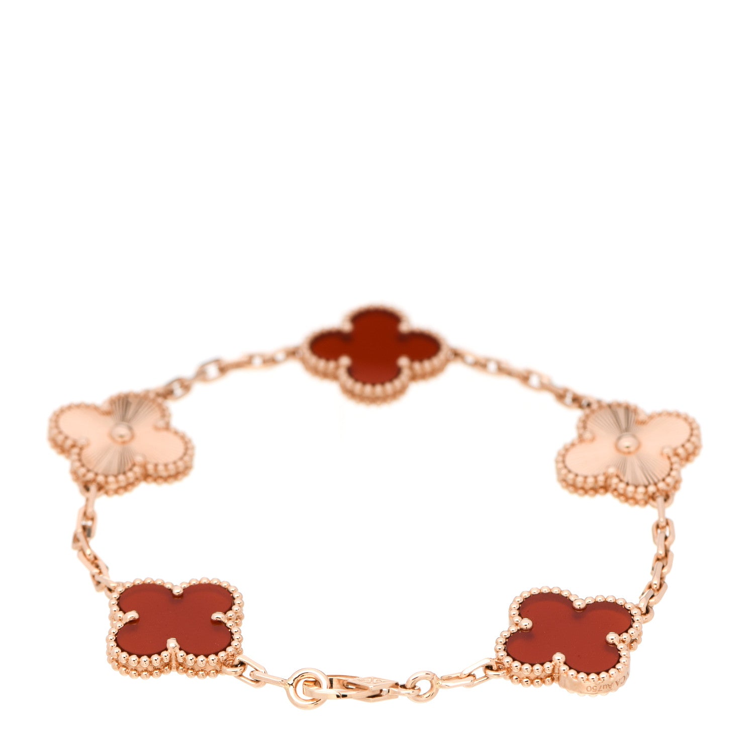Van Cleef & Arpels 18K Rose Gold Carnelian 5 Motifs Guilloche Vintage Alhambra Bracelet 2 of 5